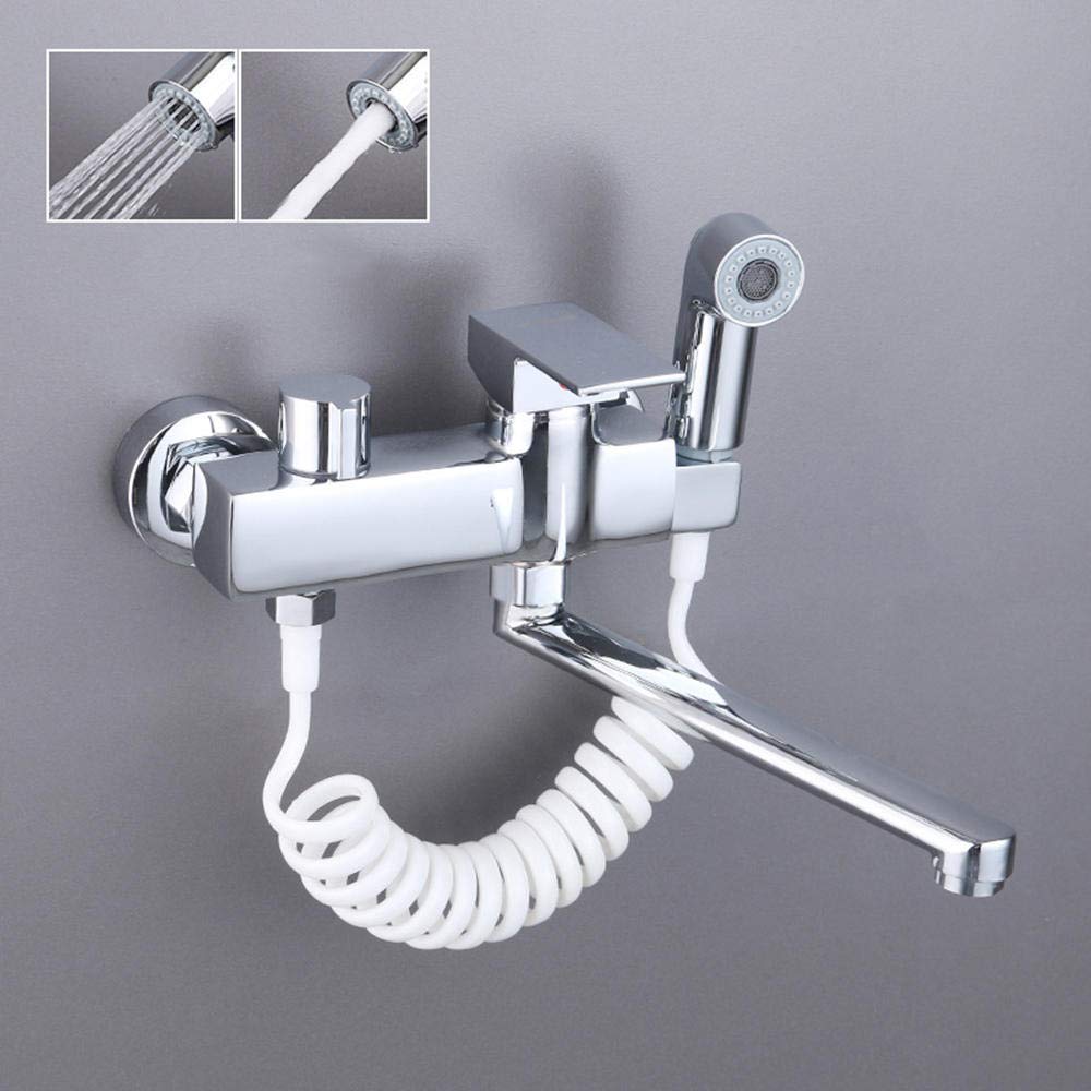 grifo cocina pared Pistola rociadora, revestimiento de cromo de cobre completo, grifos de cocina fregadero, doble asa, lavadero, giratorio, grifo-Cromo A