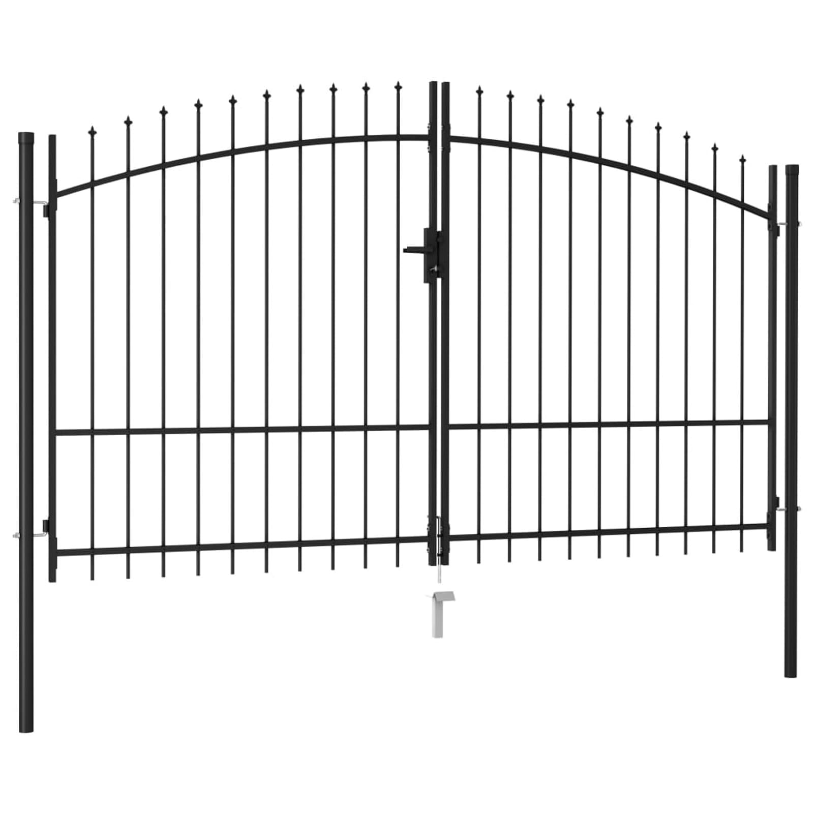 ShGaxin Cancela de Valla Doble Puerta con Puntas, Puertas Metalicas Exterior, Puerta Jardin, Valla De Jardin, Puerta De Jardín, Acero Negro 3x1,75 m