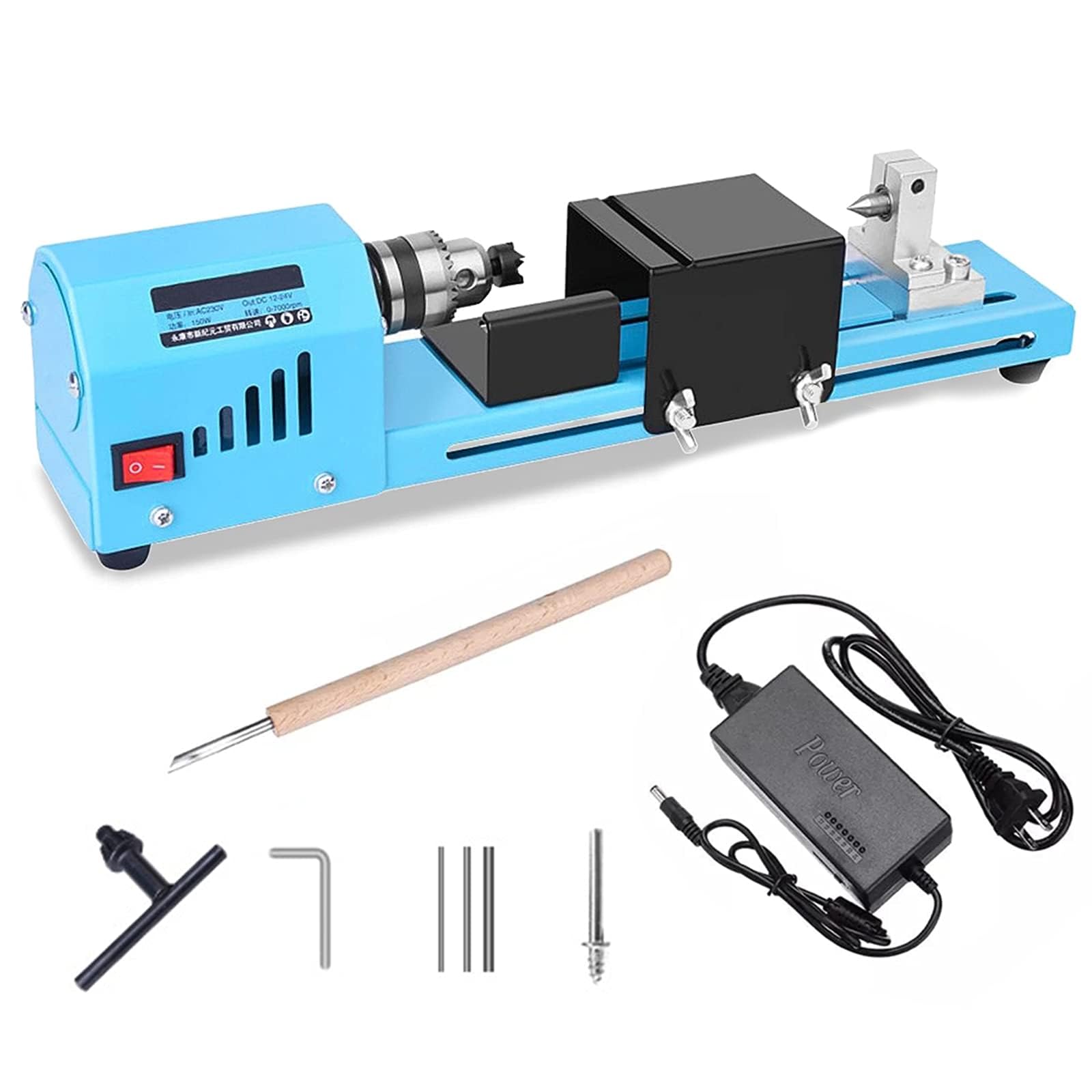 150W Mini Drehmaschine 12-24V Metalldrehmaschine 4000-9000rpm Drehbank Tischdrehbank Silber Drechselbank Zum Drechseln Schnitzen Schleifen und Schneiden von Holz