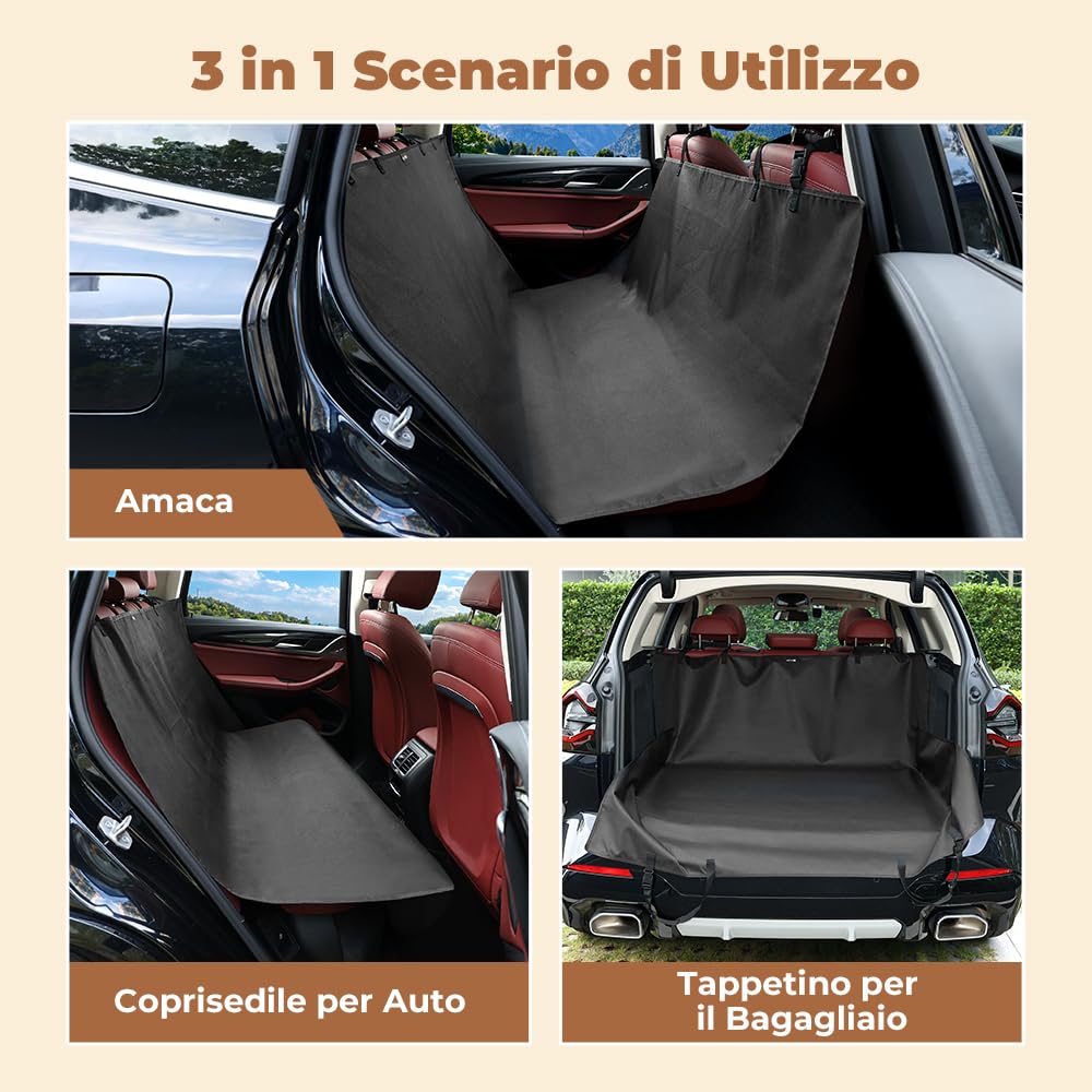 KYG Coprisedile Auto per Cani, 600D Oxford Impermeabile Antiscivolo e AntiGraffio, Coprisedile Posteriore Auto Universale, 146 * 146cm