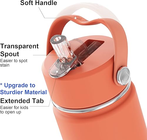 Miniatura 3 de Oisiz Botella de agua para niños con tapa con popote, de 14 onzas, botellas de agua de acero inoxidable 316 aisladas al vacío para niños, para la
