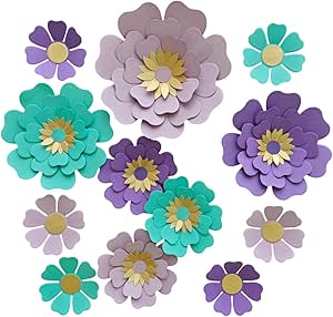 Teal Purple Paper Flower for Wall Turquoise Green Lavender Lilac Mermaid Birthday Party Wedding Bridal Baby Shower Party Decoration Pack of 12