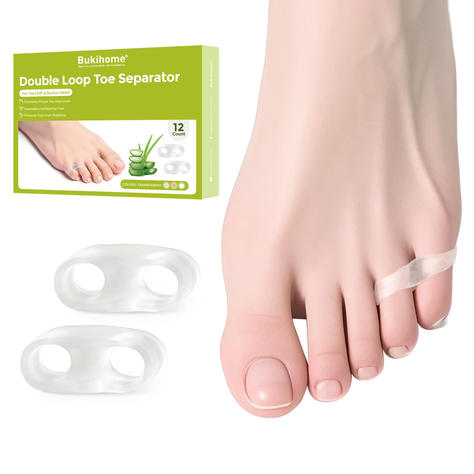Bukihome Pinky Toe Separator for Women - 12 Pack Gel Tailor's Bunion Corrector Pads, Small Toe Spacers for Overlapping Toes, Calluses, Blisters & Pain Relief