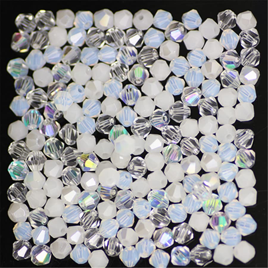 U Pick Colors 200pcs 4mm Bicone Beads Faceted Crystal Bead Glass Beads Loose Spacer Beads for DIY Jewelry Making (White Multicolor)