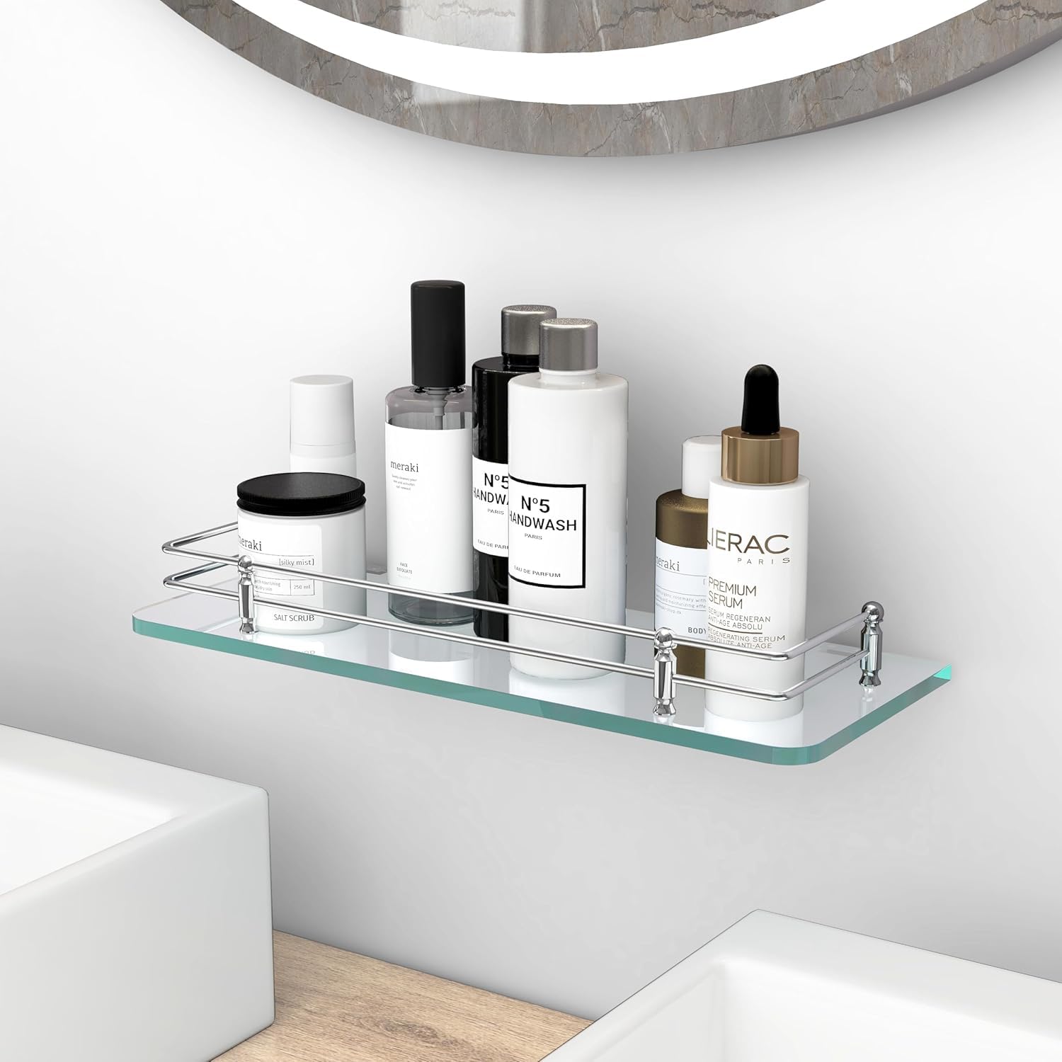 ToYooZe Premium Transparent Glass Shelf for Bathroom/Kitchen/Living Room - Bathroom Accessories Multipurpose Wall Glass Shelf(Square-6x12)