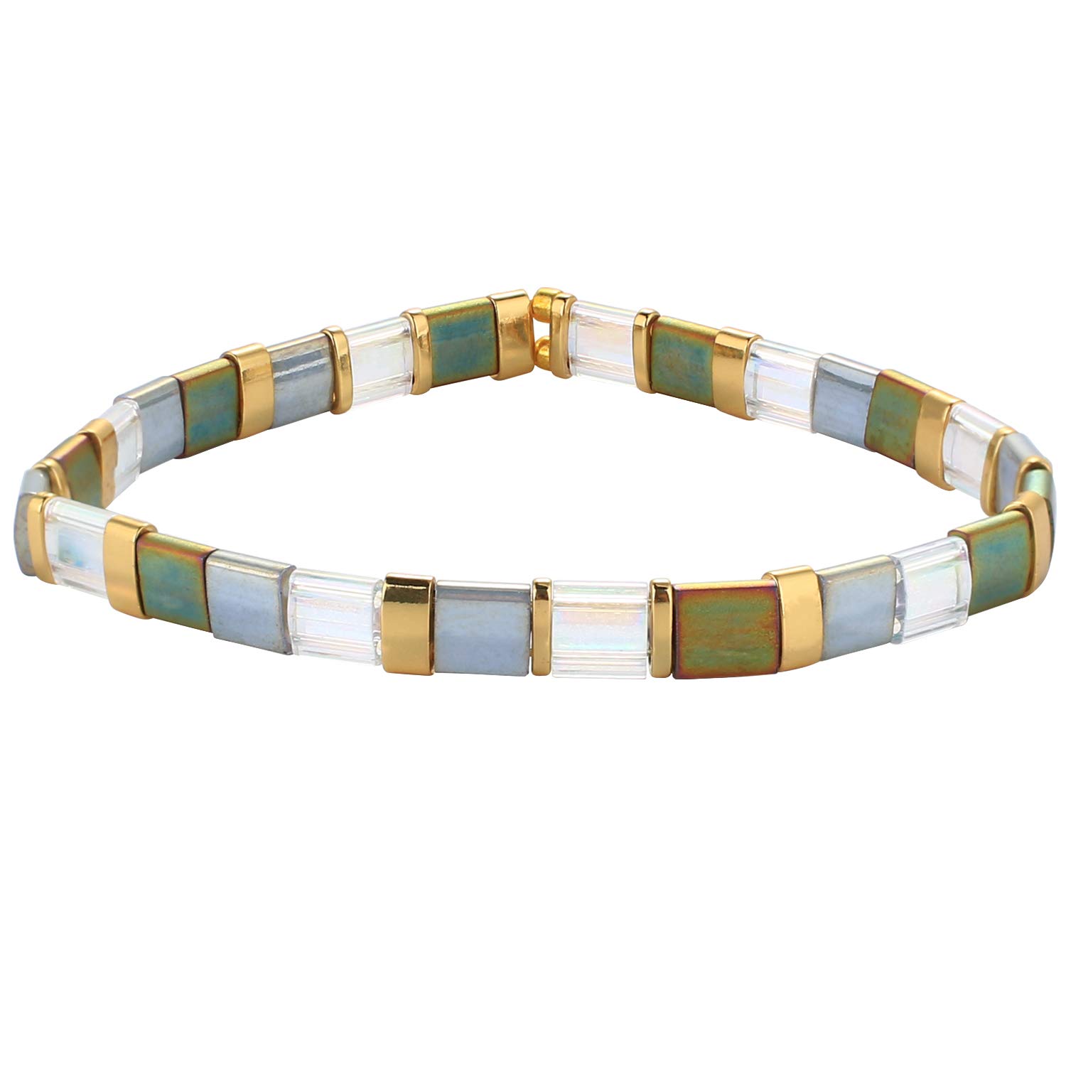 KELITCH Bunte Sommer Strand Stretch Armbänder Tila Beads Armbänder Damen Boho Freundschaftsarmbänder Charm Schmuck Geschenke