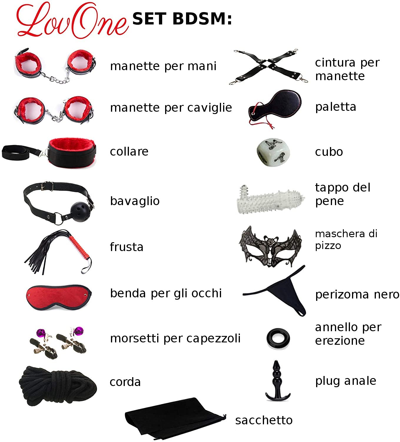 Set bondage 18 pezzi, perfetto per i principianti e gli esperti, manette e maschera per gli occhi, sex toy per le coppie, amanti del sesso, Set schiavitù, nero e rosso