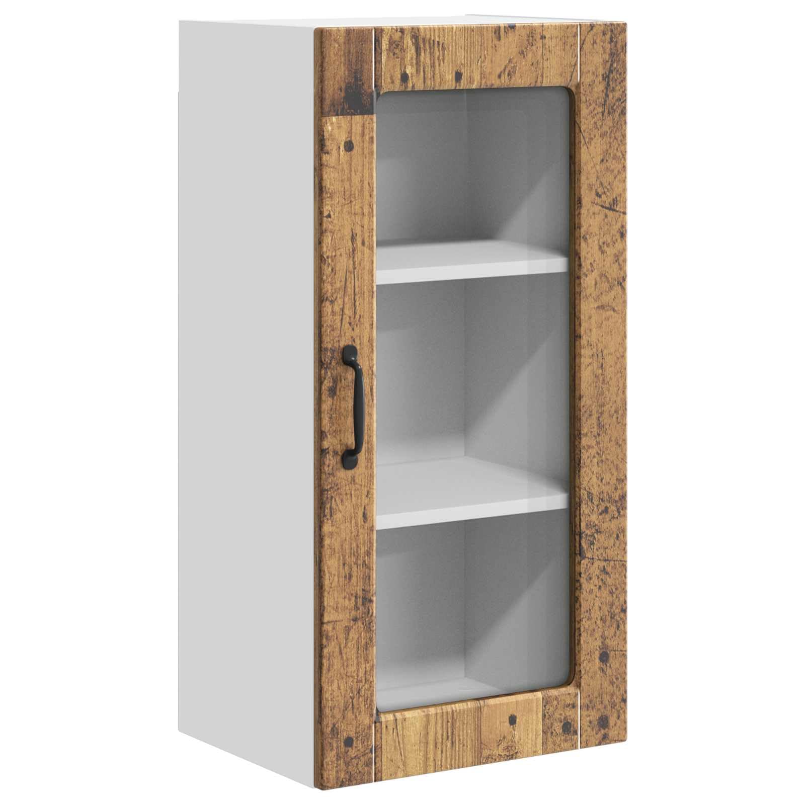 Lucca szafka ze szkła ściennego, 2 szt., stare drewno, materiał drewnopochodny, 40 x 31 x 80 cm, szafka kuchenna z drzwiami i regałem, do przechowywania i przechowywania w kuchni, jadalni i