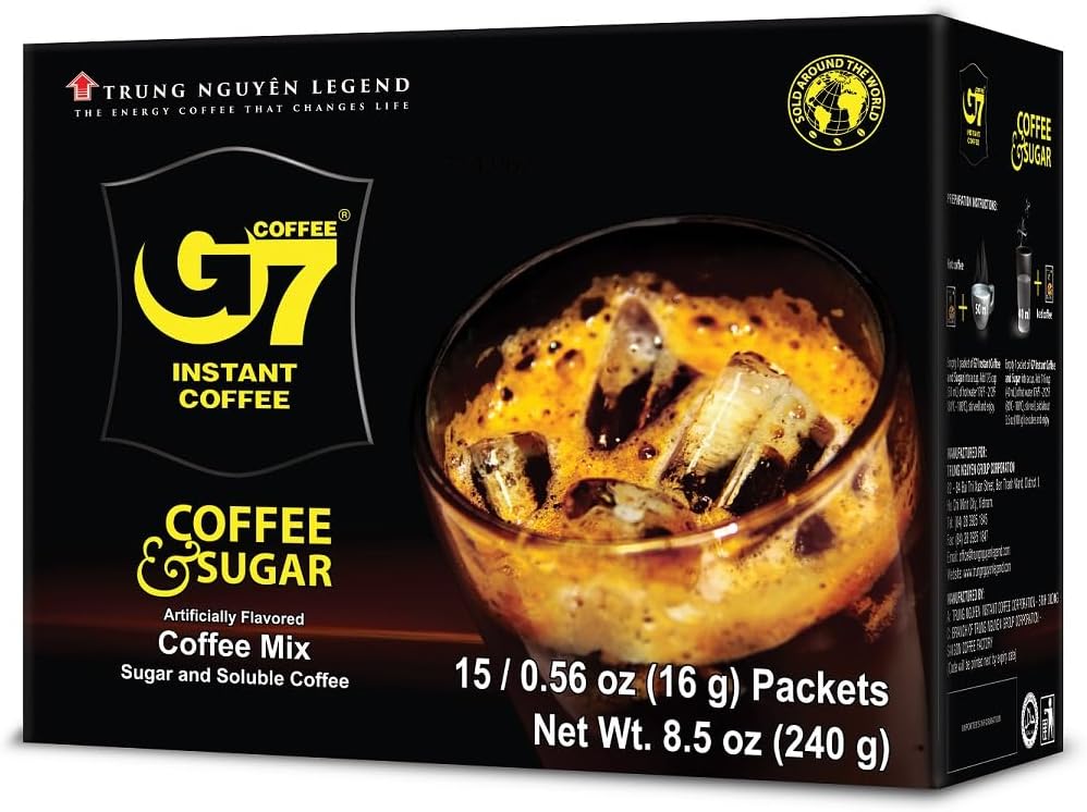 Trung Nguyen — G7 Instant Coffee — 2 in 1 — Coffee & Sugar — Strong and Bold — Instant Vietnamese Coffee (15 Single Serve Packets)