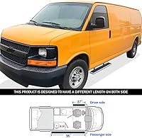 Vista 6 de APS Estribos de 5 pulgadas, color plateado, compatibles con Chevy Express GMC Savana 1500 2500 3500 2003-2025 Van de tamaño completo de 3 puertas