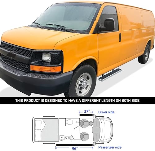 Miniatura 6 de APS Estribos de 5 pulgadas, color plateado, compatibles con Chevy Express GMC Savana 1500 2500 3500 2003-2025 Van de tamaño completo de 3 puertas de