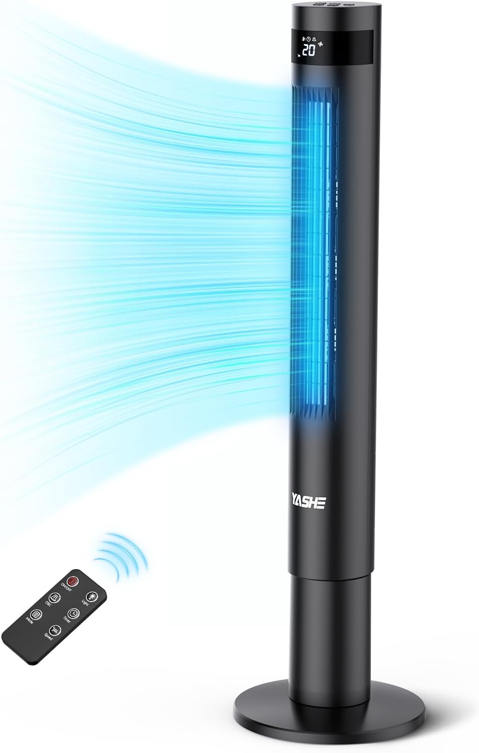 YASHE 43 inch Tower Fan with Remote Control, Electric Floor Bladeless Cooling Fans with 85° Oscillating, 12 Timer, 3 Modes & 3 Speeds, LED Display, 28db for Bedroom, Home, Office