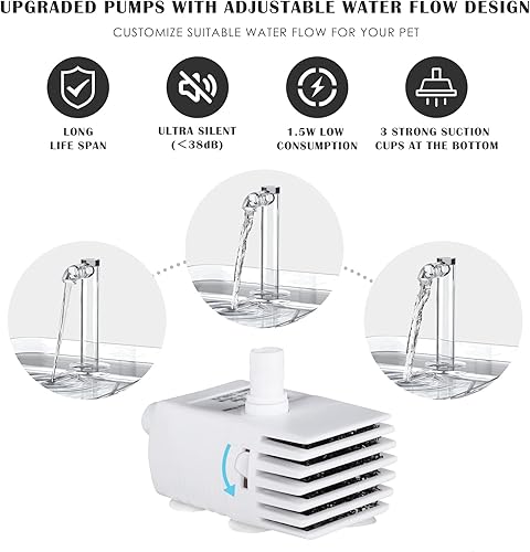 Miniatura 5 de PETNF Bomba de repuesto para fuente de agua para gatos con luz LED, compatible con fuente de agua transparente de 3 L101 onzas para mascotas, ultra