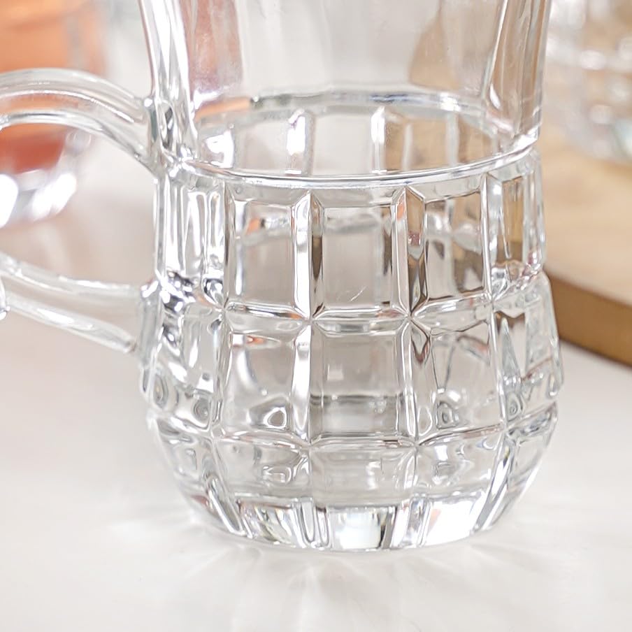 Image of Nestasia Set of 6 Transparent Glass Tea Cups (150ml Each) - Checkered Embossed Durable & 100% Food-Safe Coffee Mugs | Perfect for Coffee, Tea, Hot & Cold Beverages