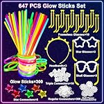 647PCS Glow Sticks, Glow in the Dark Party Favors Valentines Day Party Supplies for Adults Glow Sticks Bulk & Connectors Light Up Glasses Headbands Bracelets Necklace for football Birthday Wedding - Image 2