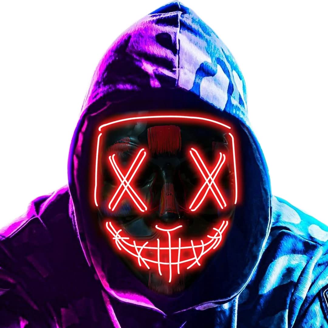 Halloween Purge LED Mask, LED Light up Scary Costume Face Mask, Anonymous Mask for Men Women Kids