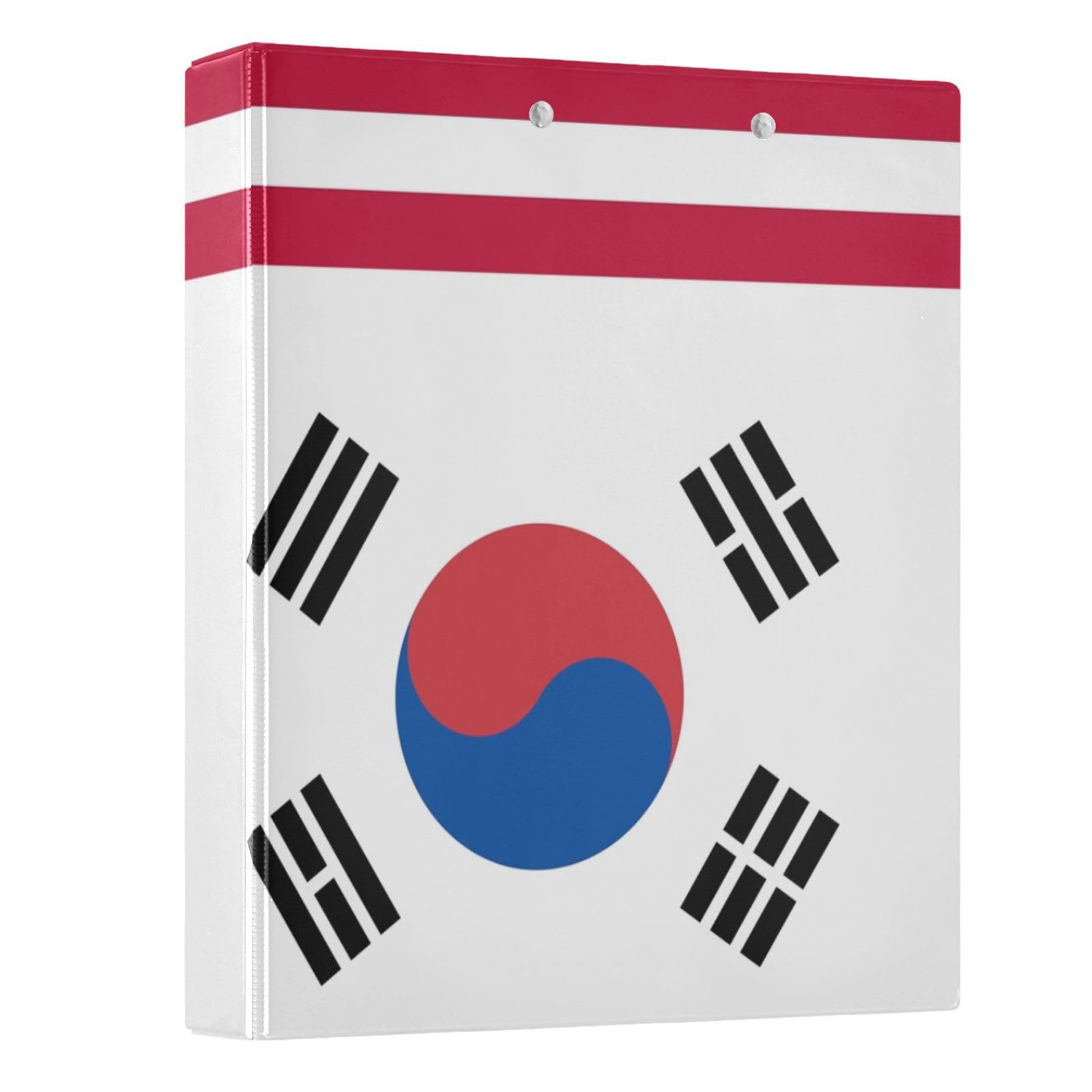 Peystean - Raccoglitore ad anelli rotondo a D da 3,8 cm, con portablocco integrato, copertina rigida stampata su un lato, confezione da 2 bandiere degli Stati Uniti Corea del Sud