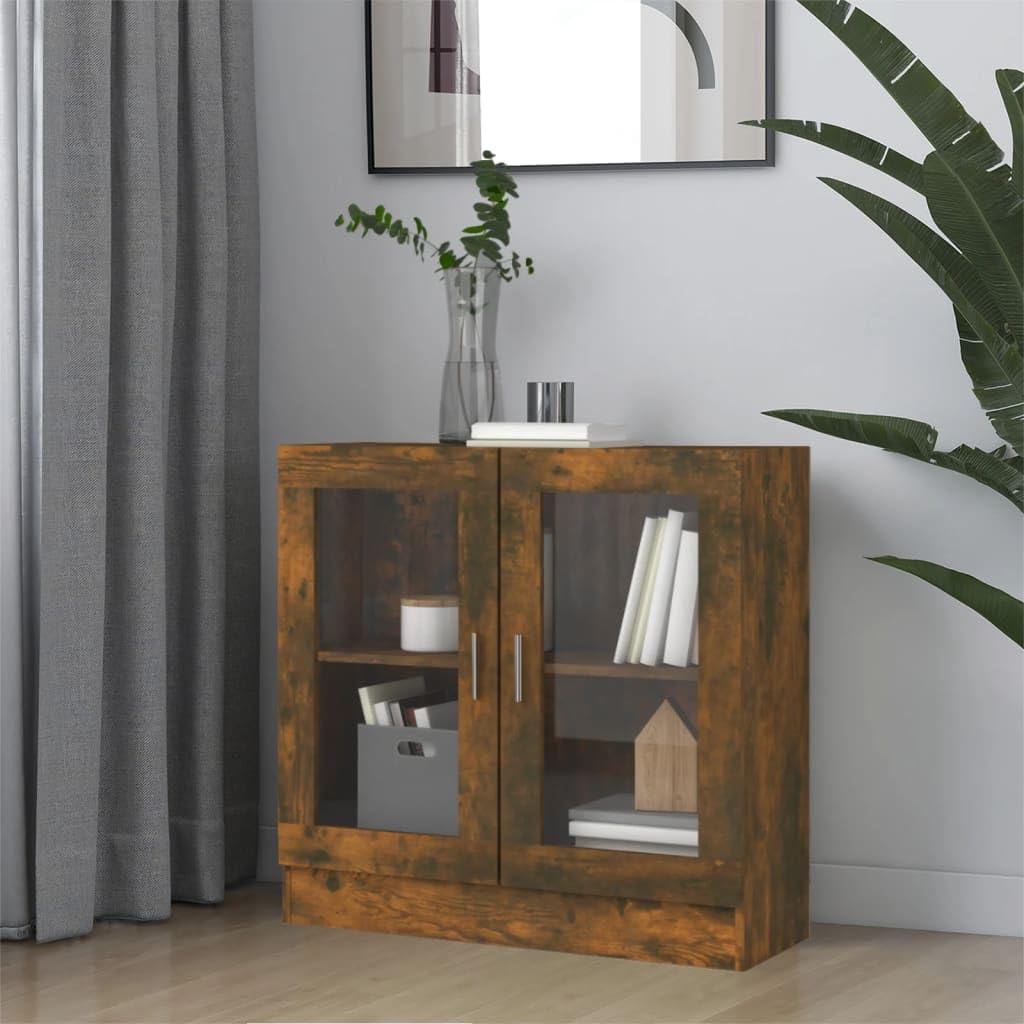 Showcase Cabinet Smoked Oak 82.5 x 30.5 x 80 cm, Wood Material with 2 Glass Doors, Freestanding Bookcase, Versatile Storage for Living Room, Bedroom