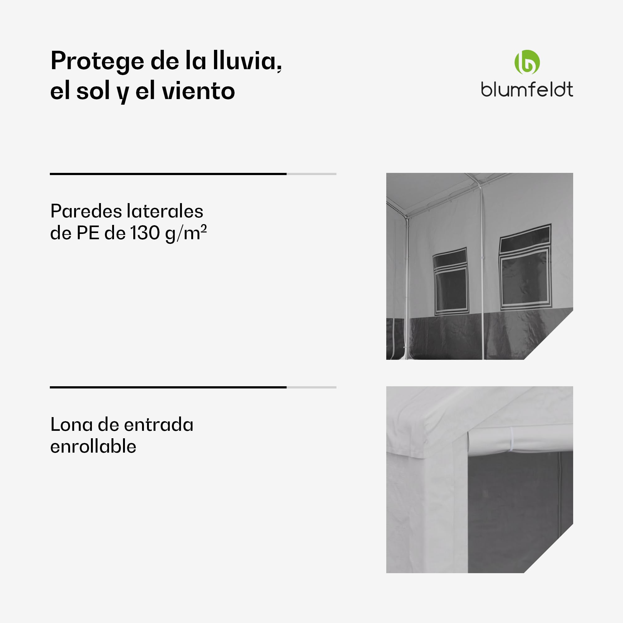 Blumfeldt Carpa - 4x3m, Carpas para Exteriores, Techo y Paredes de PE, Estructura de Acero, Fácil Montaje, Resistente al Viento y a la Intemperie, Ideal para Fiestas y Jardín