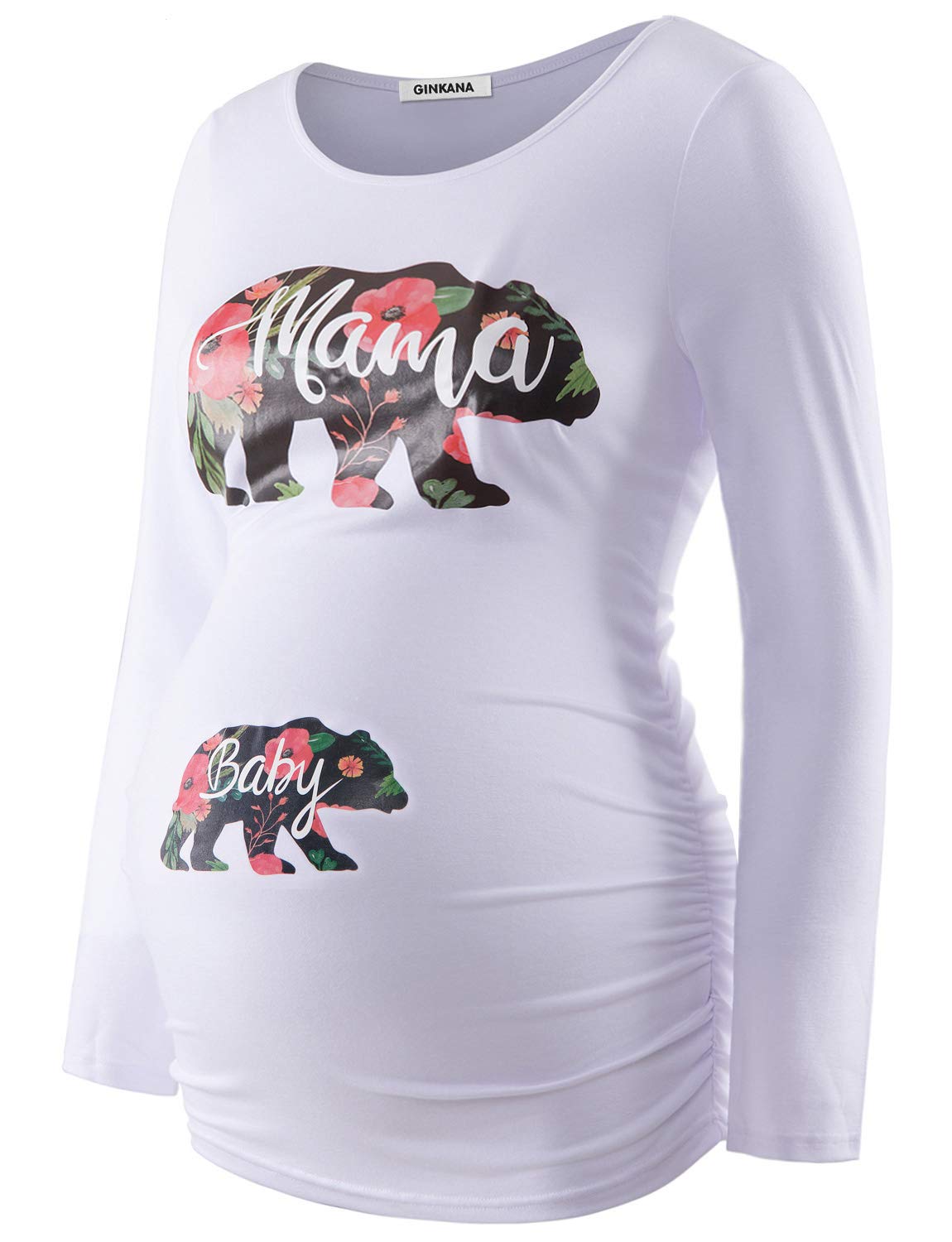 GINKANA Women's Baseball Crew Neck Flower Raglan Sleeve Maternity T-Shirt Top Pregnancy Shirt