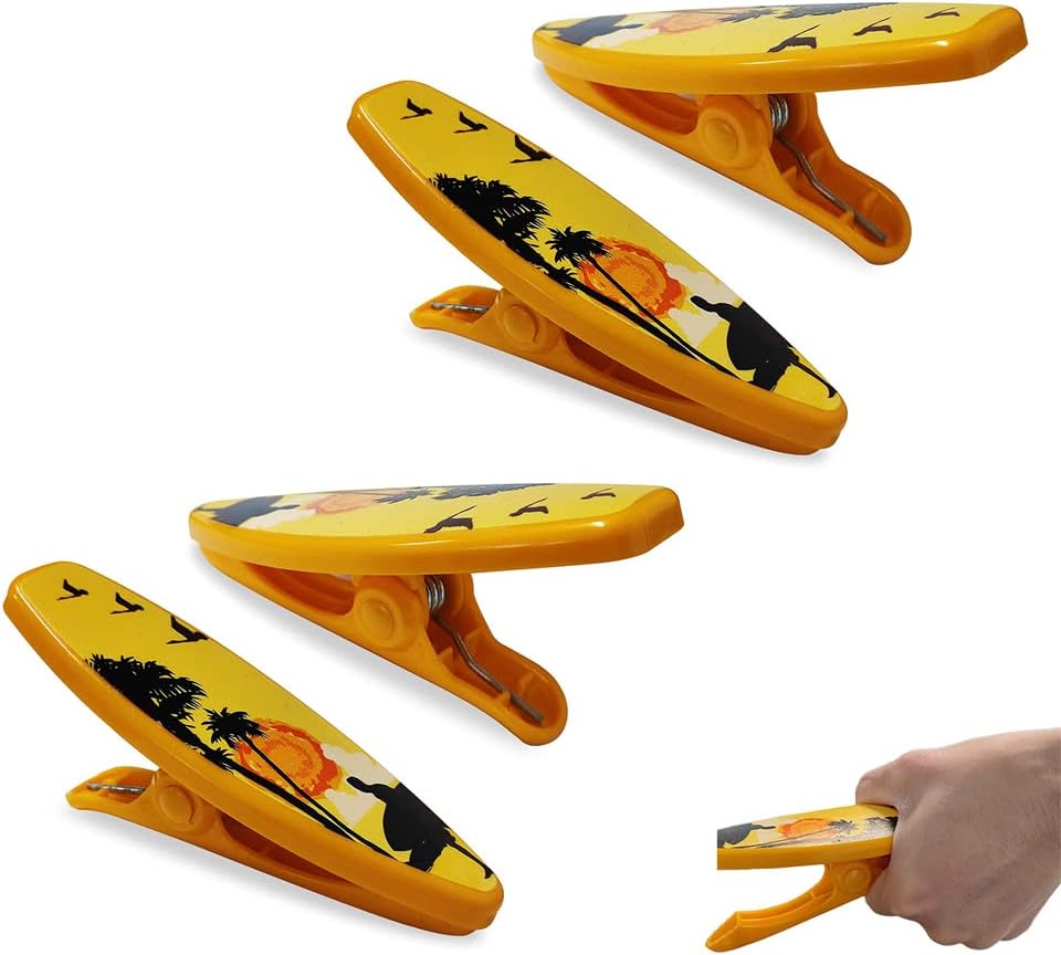 Beach Towel Chair Clips 4Pcs,Big Size Beach Yellow Plastic Lounge Chair Towel Clips,Pool Clips to Keep Your Towel from Blowing Away for Family Daliy Use
