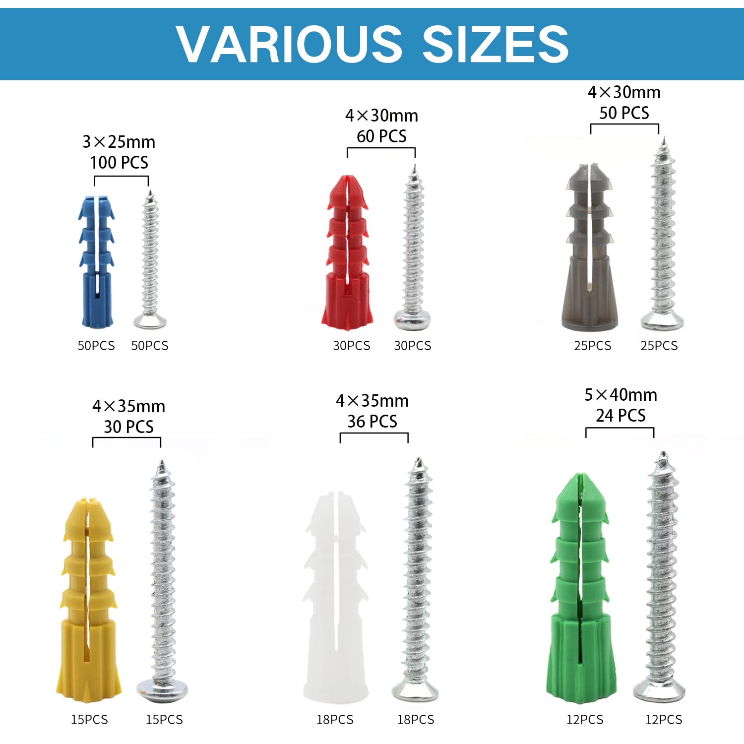 300 Drywall Anchors & Screws Kit - Secure Wall Mounting -2