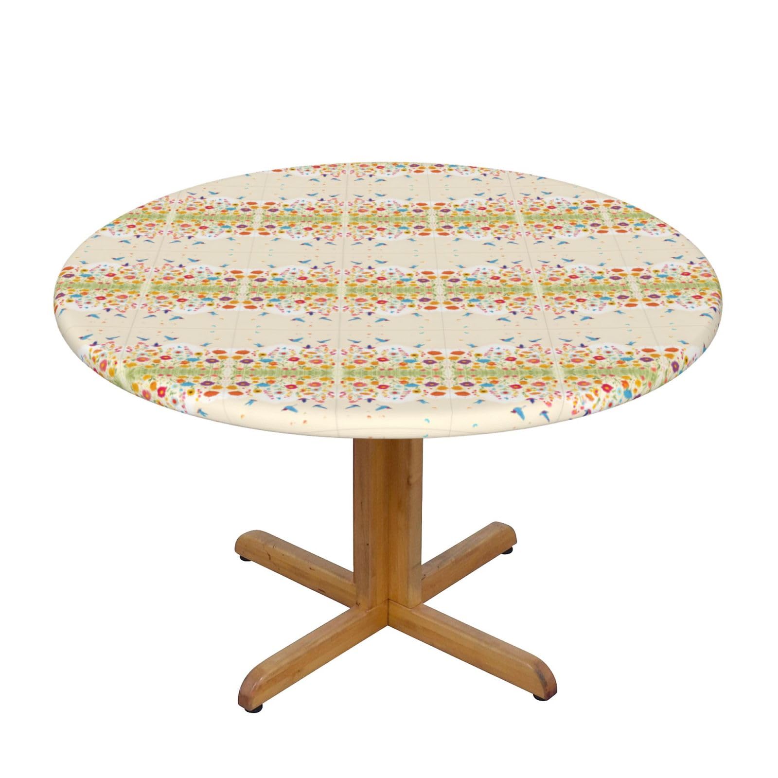 LKJHGFDSAQ Hen Flying Butterflies Among Flowers Round Table Cloth â€“ Fabric with Water-Resistant & Anti-Stain Protection, Decorative Table Cover for Round and Octagon Tables