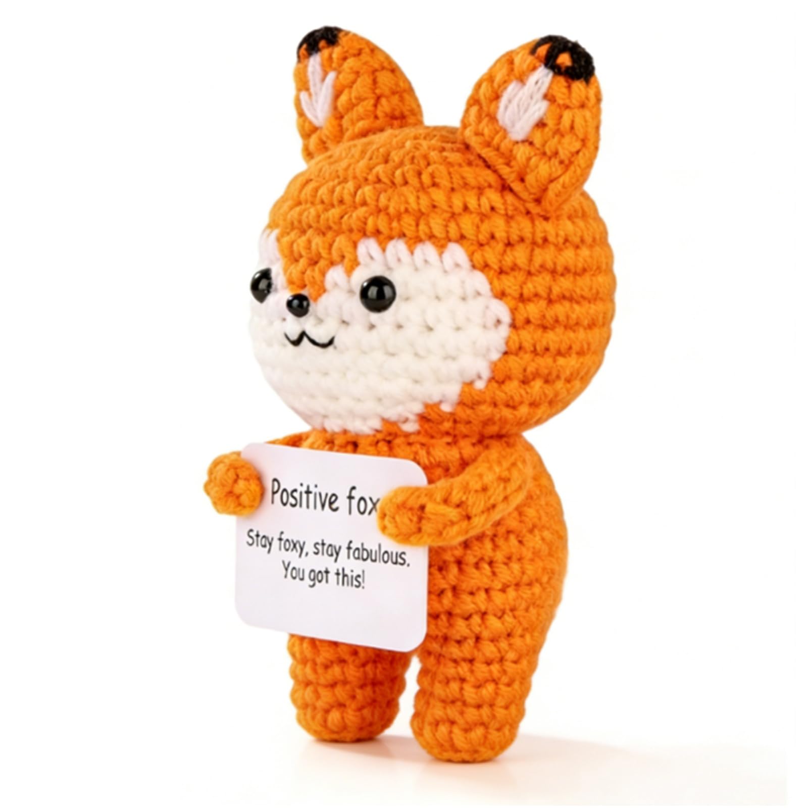 Wvbzf Positive Crochet Animals with Card, Fox Gifts for Women, Fox Emotional Support Crochet, Cute Mini Crochet Positive Animals Back to School for Friend Family Classmate Girlfriend