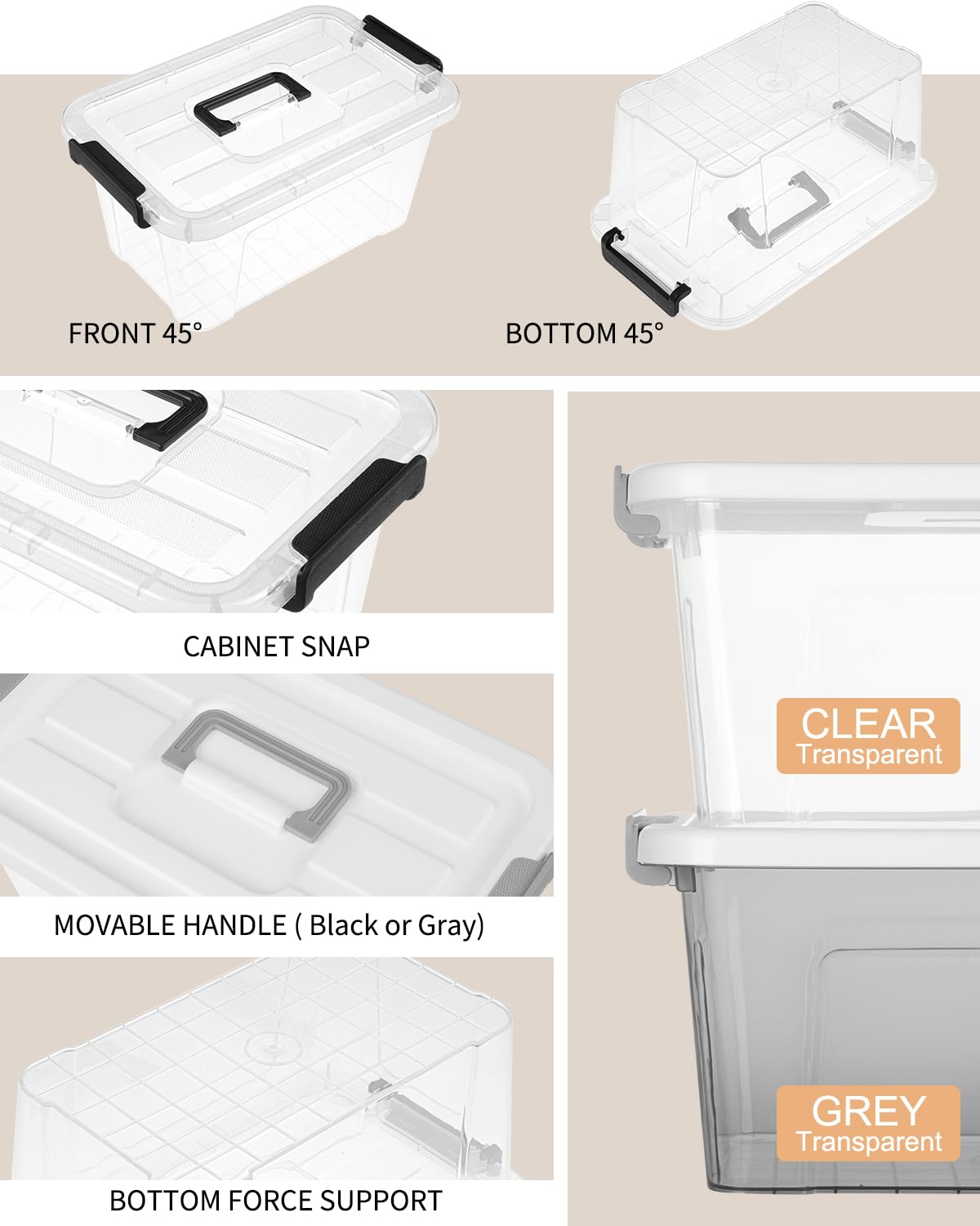 NUMIFUN Plastic Storage Bins with Lids 6 Pack Storage Organizer, 7 Quart Stackable Storage Bins with Buckle Lids and Handle easy for Home Office Pantry Organization, Clear Lids