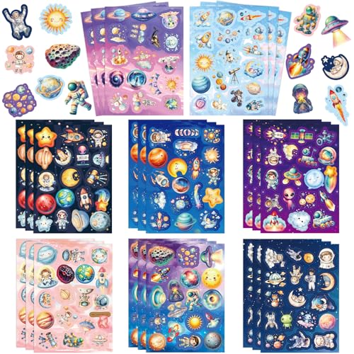 Treasure Cove Space Theme Stickers Outer Space Decal for Kids Cute Self Adhesive Sticker for Toddlers Craft Supplies Classroom Rewards Party Decor 24 Sheets