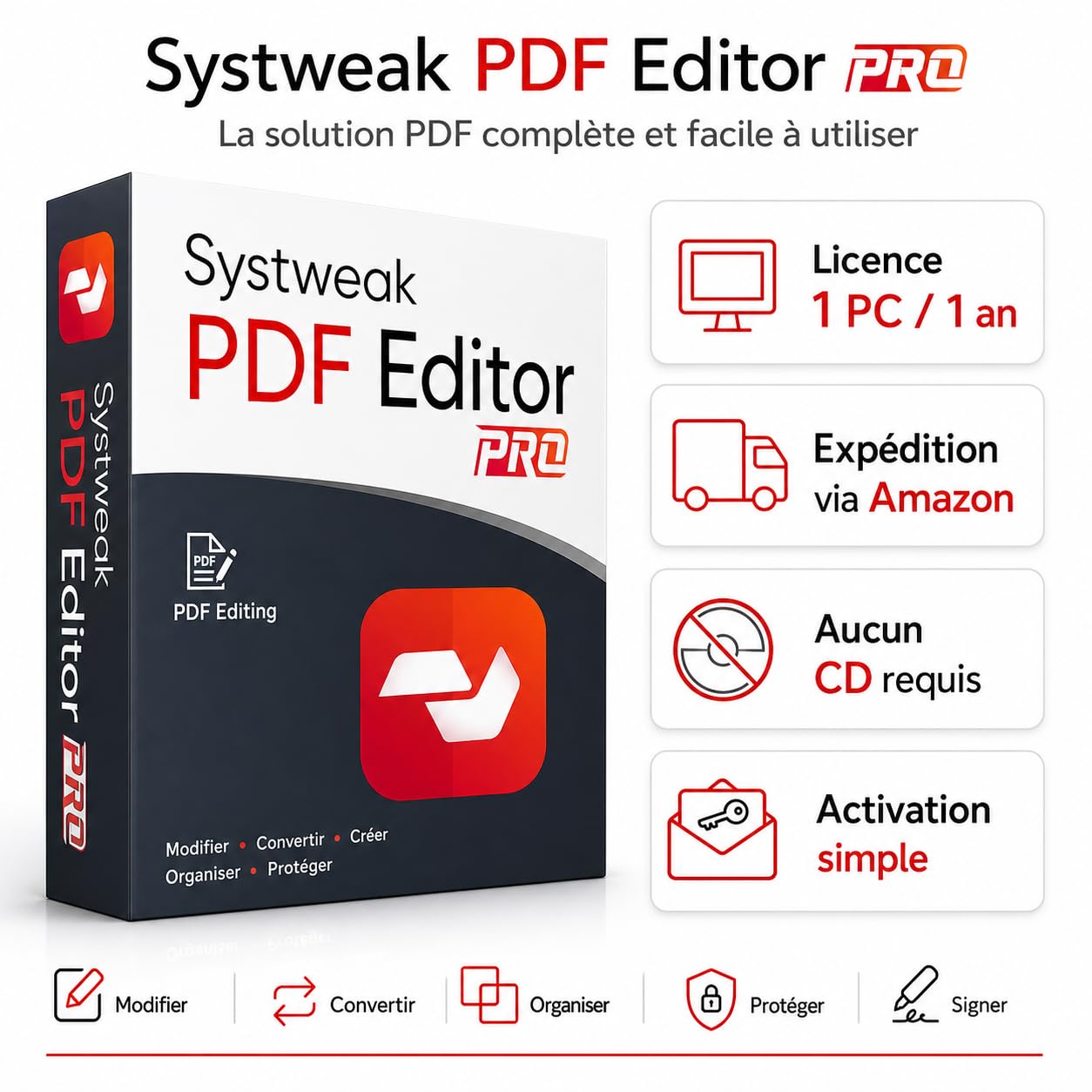 Systweak PDF Editor compatible avec Windows - Licence 1 PC / 1 an - Modifier, convertir, signer, protéger, fusionner et diviser des PDF - Expédié par Amazon, aucun CD requis