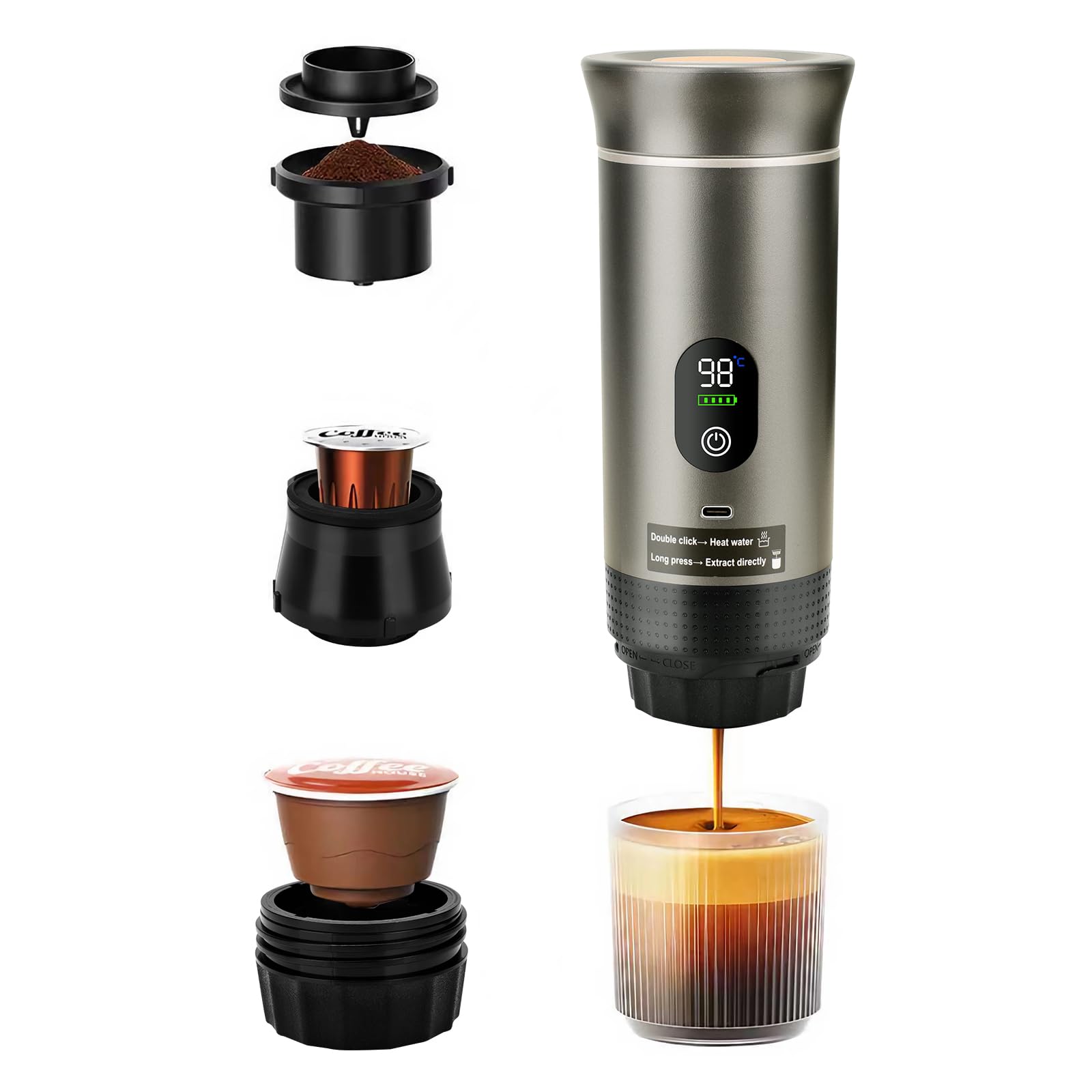 Portable Coffee Maker Capsules Mini Coffee Maker, Three In One Coffee Maker With USB, Compatible With Coffee Capsules And Coffee Powder, Suitable For Camping, Working And Walking