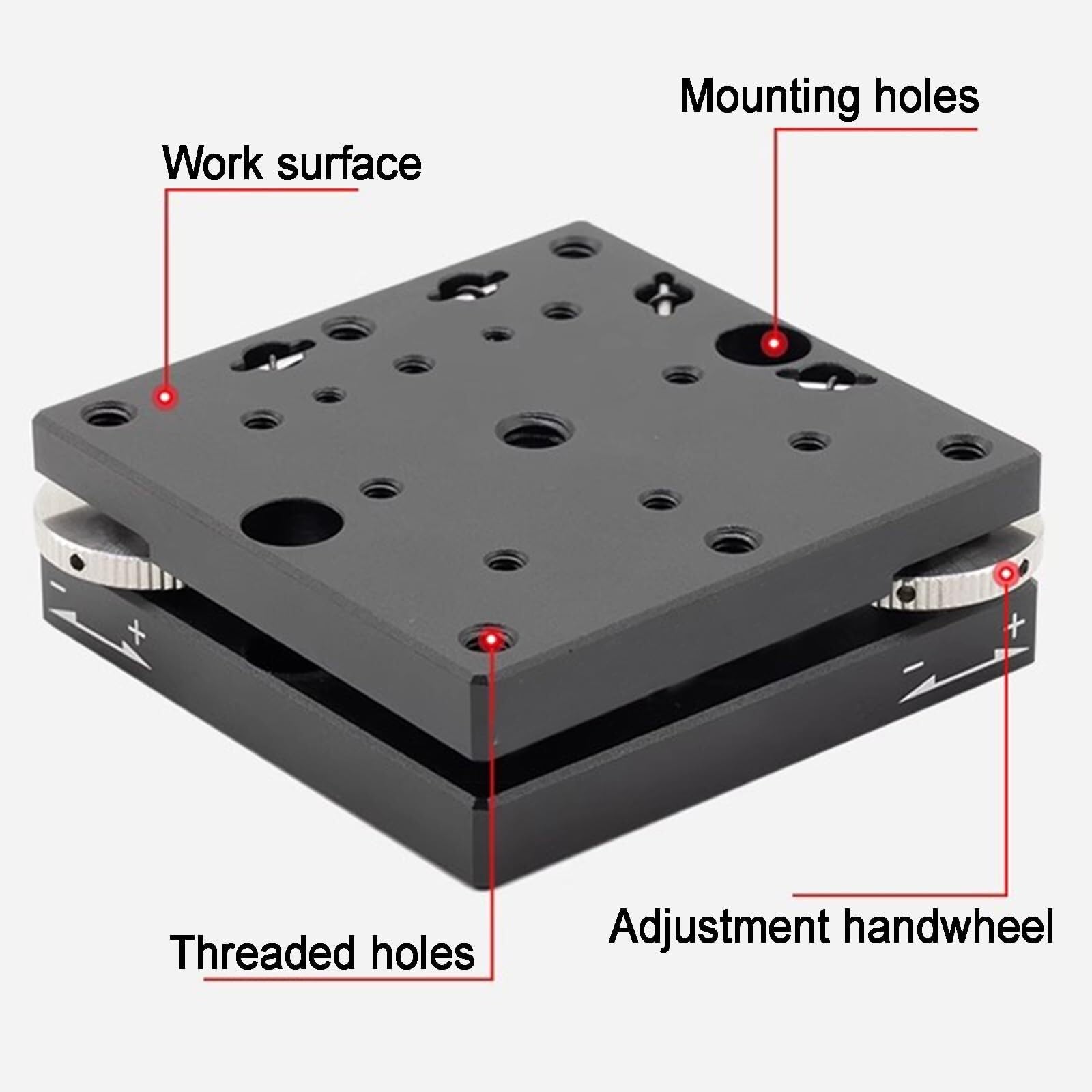 Plataforma de inclinación micrométrica, escenario goniómetro manual, eje XY ajustable con perillas de ajuste fino de ± 2°, base de aleación de aluminio para medición y microscopía