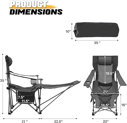 Miniatura 3 de MoNiBloom Silla de campamento reclinable plegable portátil con reposapiés para adultos, al aire libre, playa, senderismo, pesca, sala de estar,