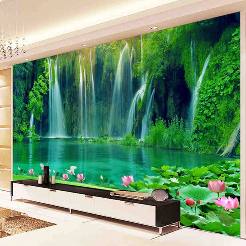 Cascada de estilo chino con agua corriente,Mural estéreo 3D,papel tapiz para sala de estar,TV,telón de fondo,decoración del hogar,pintura de pared de paisaje