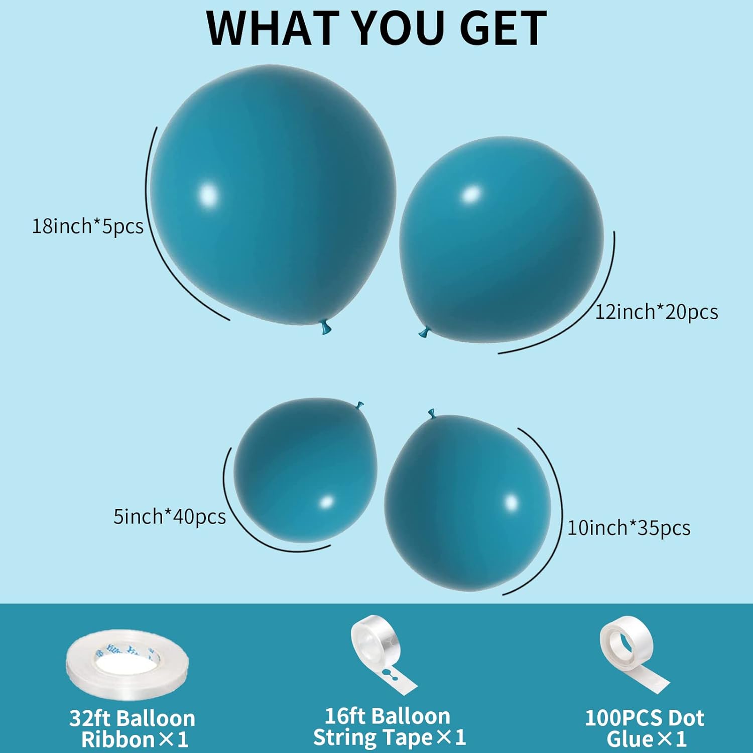 Peacock Blue Balloons Turquoise Blue Latex Balloon 5 10 12 18inch Different Sizes 103pcs Teal Blue Balloons Arch Kit for Kids Birthday Party Decoration Gender Reveal Baby Shower Wedding Whale Theme - Image 2