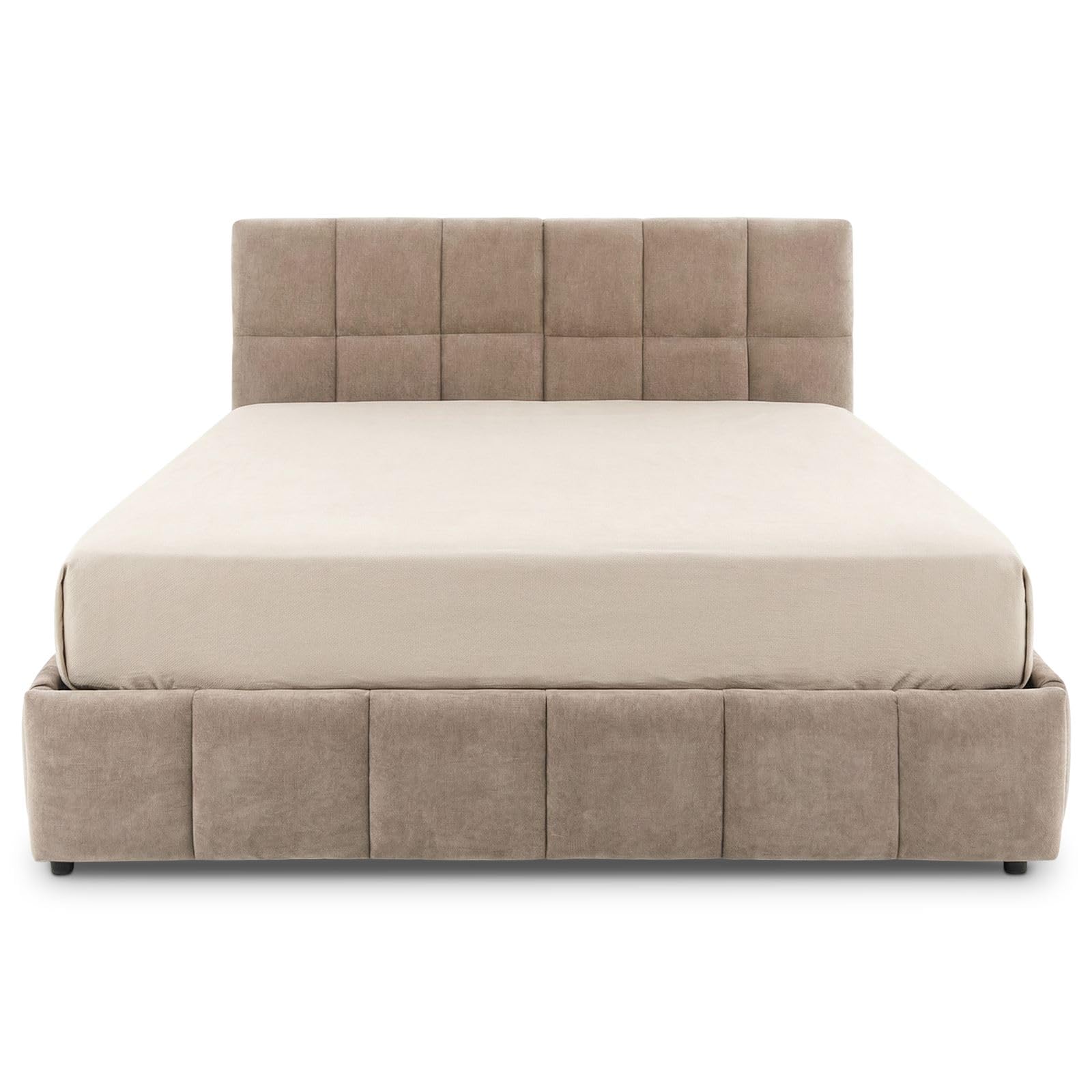IDIMEX Polsterbett Emilia 180x200 cm, Braun - Bett mit Lattenrost, Bettgestell mit gepolstertem Kopfteil, Stoffbett mit moderner Steppung, Modernes Design und stabile Konstruktion