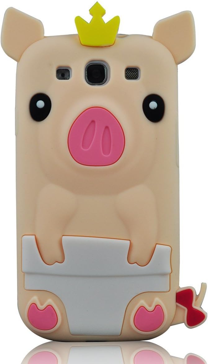 W-RainBow Beige Lovely Cartoon 3D Crown Pig Soft Silicone Case for Samsung Galaxy S3 SIII I9300