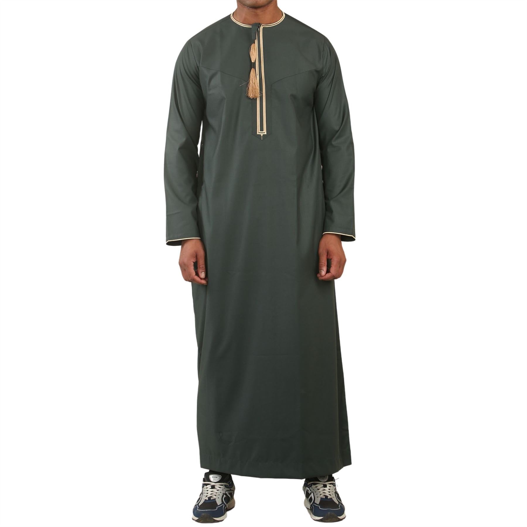 Thobez Men's Gold/Green Tt-003 - Emirati Omani Thobe Tassel Embroidery - 58
