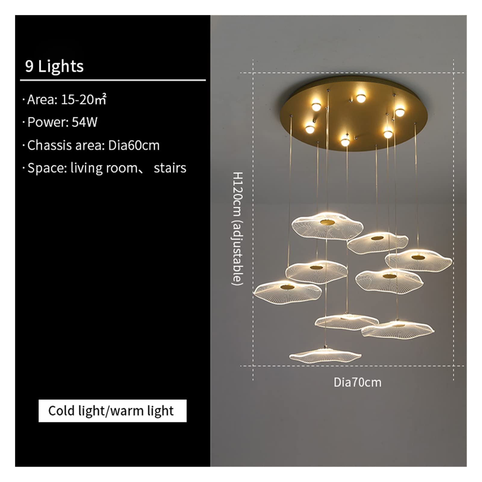 Lampada a Sospensione, lampadari a LED, lampadario Moderno di Lusso con Paralume in Acrilico a Forma di Foglia di Loto per Scale, Soggiorno e Ristorante.