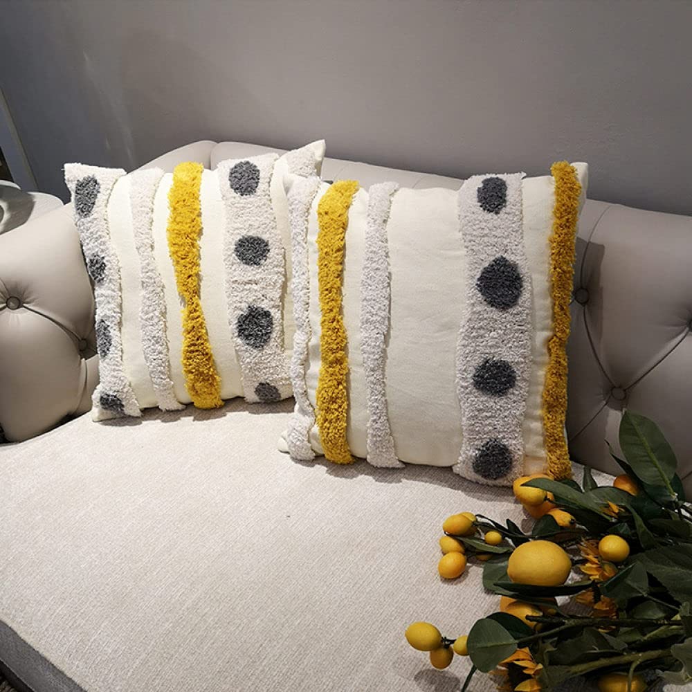 Kissen Deko,Vintage Beige Gestreifte Tufted Jacquard Baumwolle Dekorative Kissenbezüge Marokkanisches Boho 45X45Cm Dekokissen Bezüge Für Sofa Schlafzimmer Wohnzimmer,45X45Cm,2 Stück Set