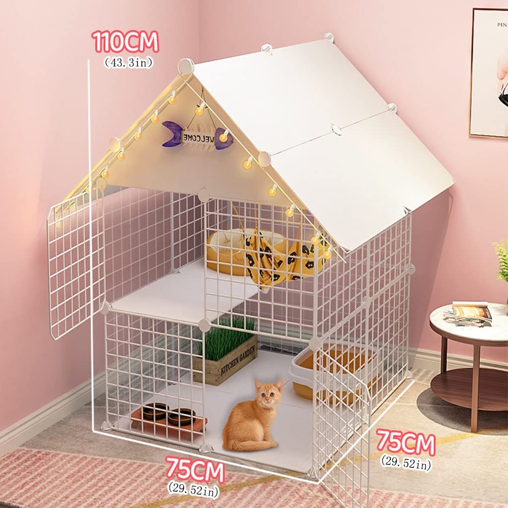 Klatka dla kota Ogrodzenie dla kota Odpinany drut Kryty Domek dla majsterkowiczów Duży trening Idealny dla 1-2 kotów (Rozmiar: 75x75x110cm)