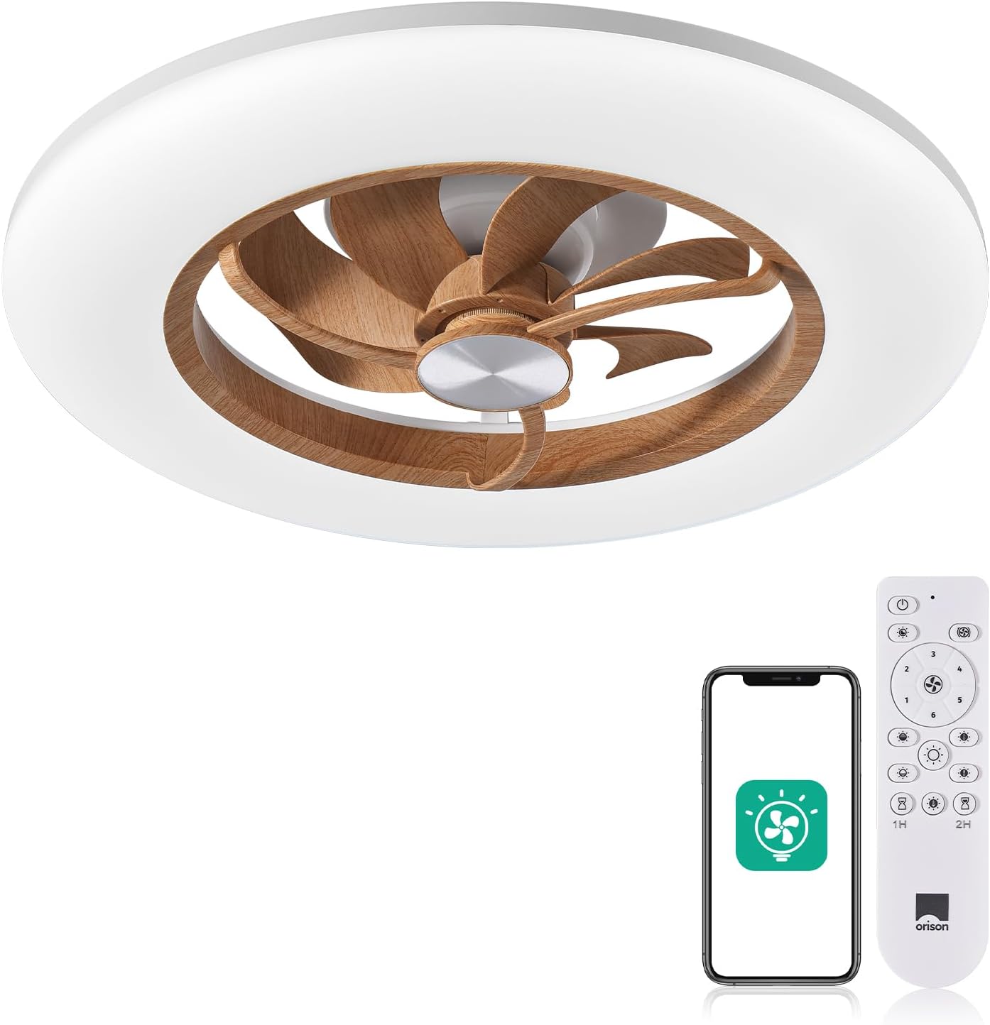 Orison Ceiling Fan with Light, 22.4" Low Profile Ceiling Fan with Light, 6 Wind Speeds and Smart 3 Light Color Flush Mount Fan for Bedroom, Kids Room and Living Room