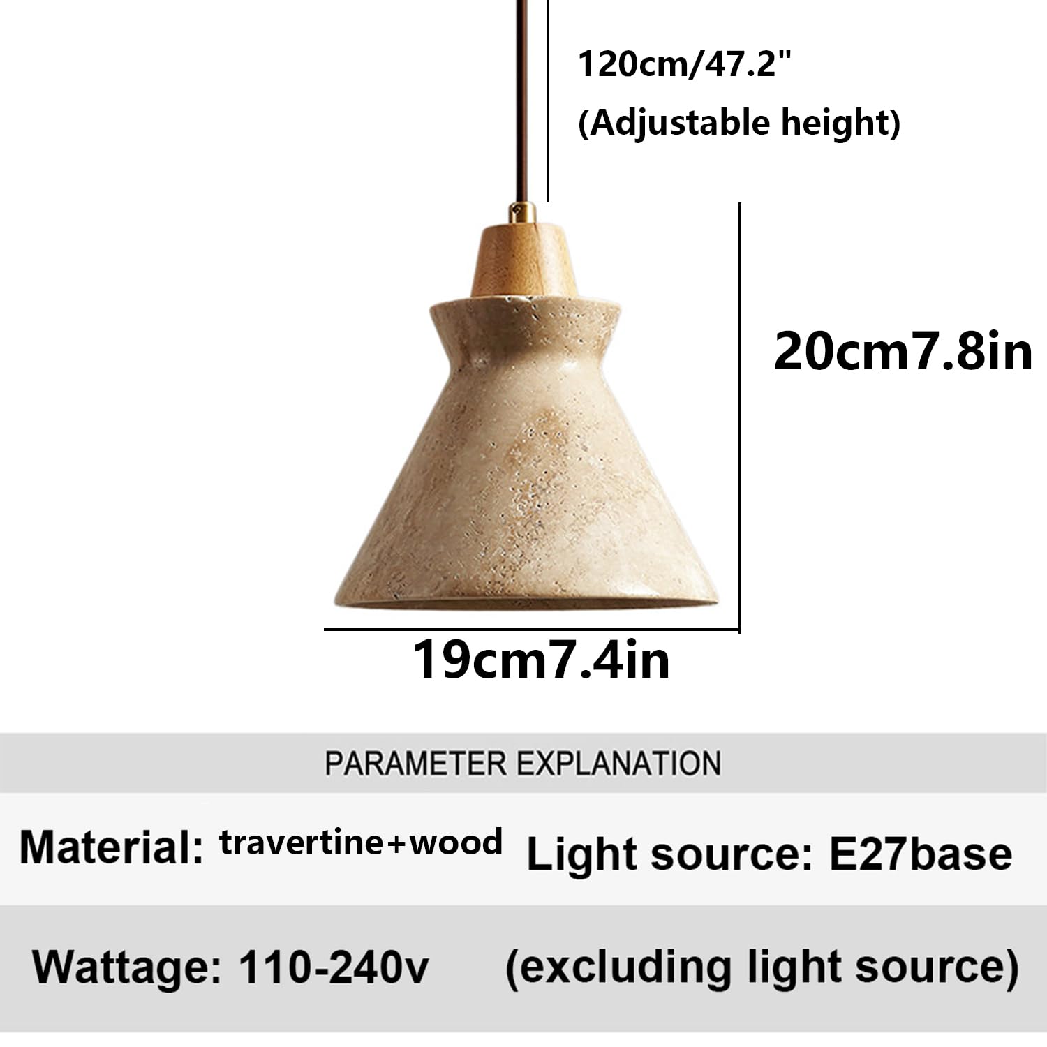 Lampada a sospensione in travertino con lampada a