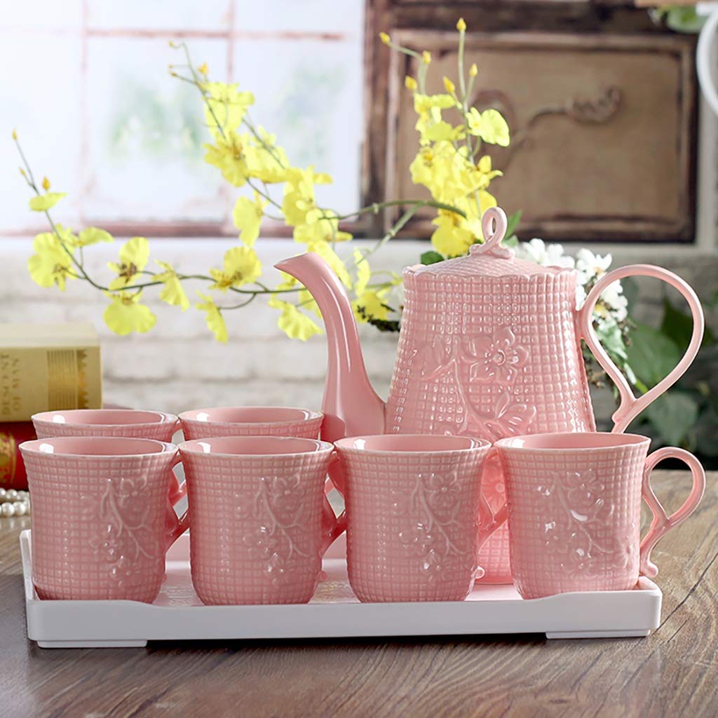 Set da tè Ceramica Bone China Set di Tazze per l'acqua Elettrodomestico per l'acqua Resistente al Calore e al Freddo Teiera/Tazza da tè Smalto in Ceramica Set da 8 PE(Un