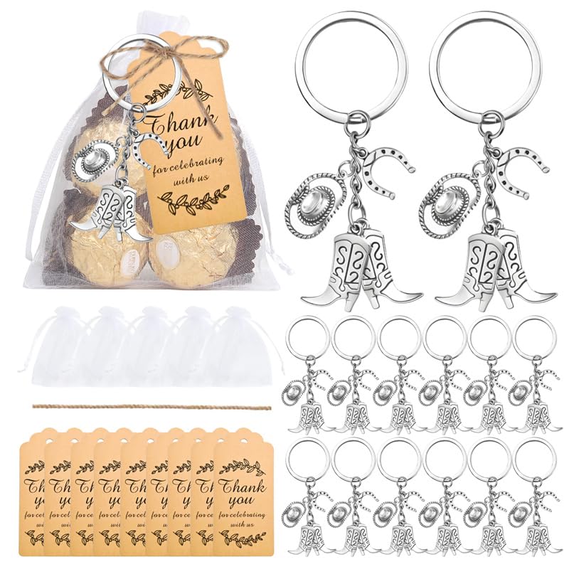 Porte-clés cowboy occidentaux cadeaux d'invités originaux avec corde jute et étiquettes