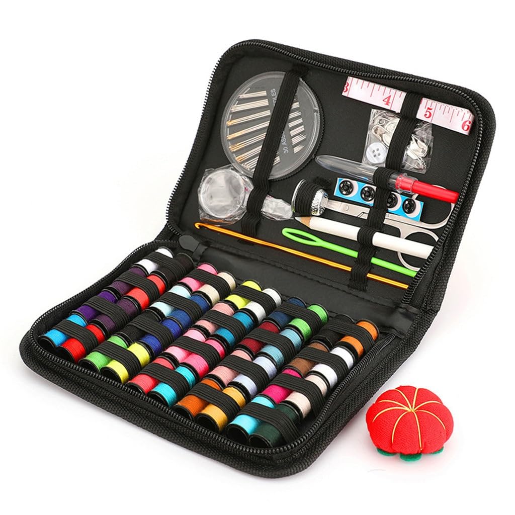 JFDBGU Juego de costura, tela, costura, viaje, aguja de coser, caja de costura, juego de 90 piezas
