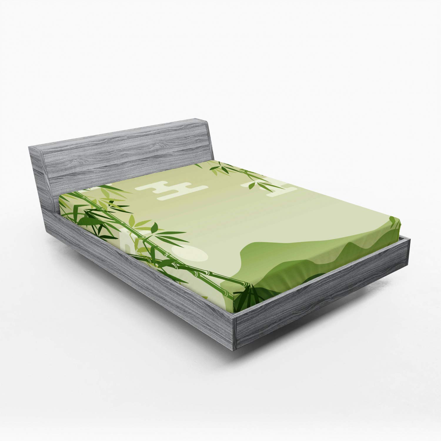 Ambesonne Green Leaf 2 Pack Fitted Sheet, Japanese Tree Oriental, Bed Cover All-Round Elastic Deep Pockets 2 Pieces, Package Contains 2 California King Fitted Sheets, Lime Green