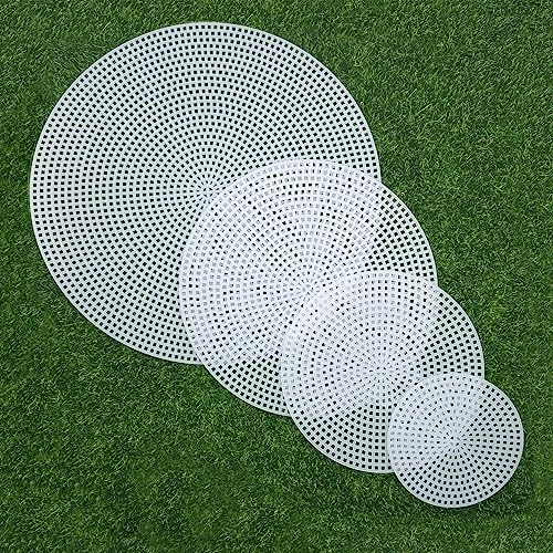 Image of Allazone 58 PCS Mesh Plastic Canvas Sheets 5 Size Round Clear Plastic Canvas for DIY Crafts Embroidery Cross Stitch, Acrylic Yarn Crafting, Knit and Crochet Projects