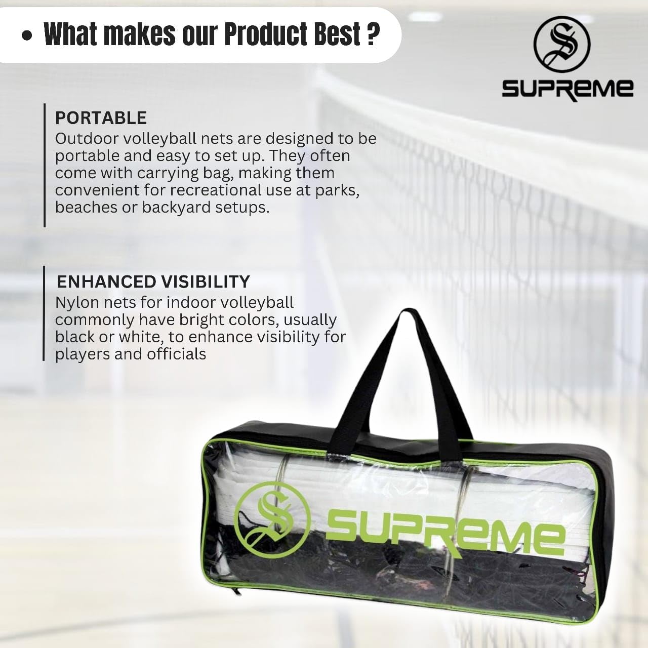 Supreme Volleyball Net PRO 3 MM Nylon Thickness with Iron Wire Professional Qlty.(Pack of 1)